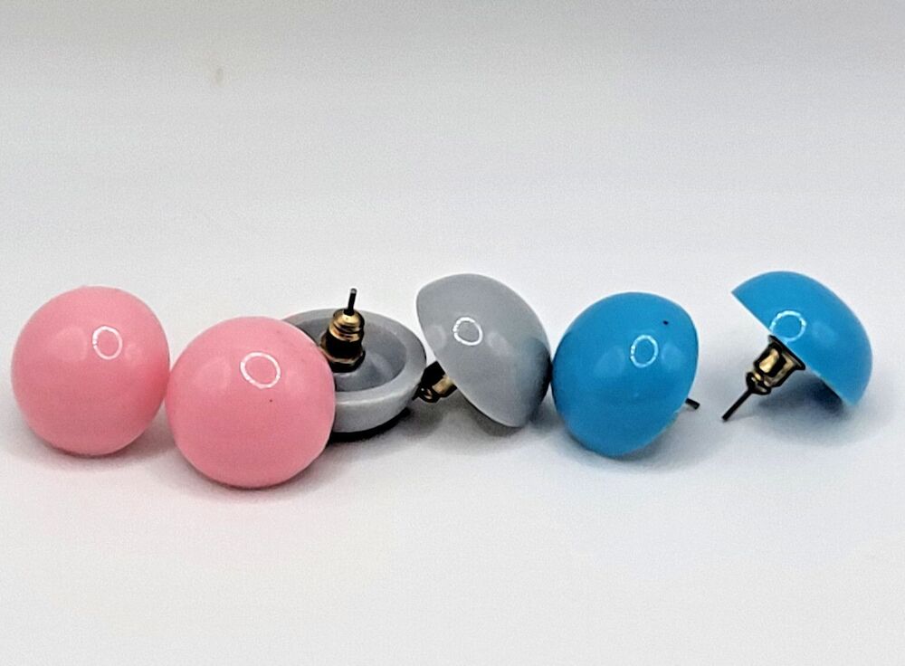 Vintage Plastic Dome Button Earrings Lot of 3 50s 60s Retro Soft Summer Tones